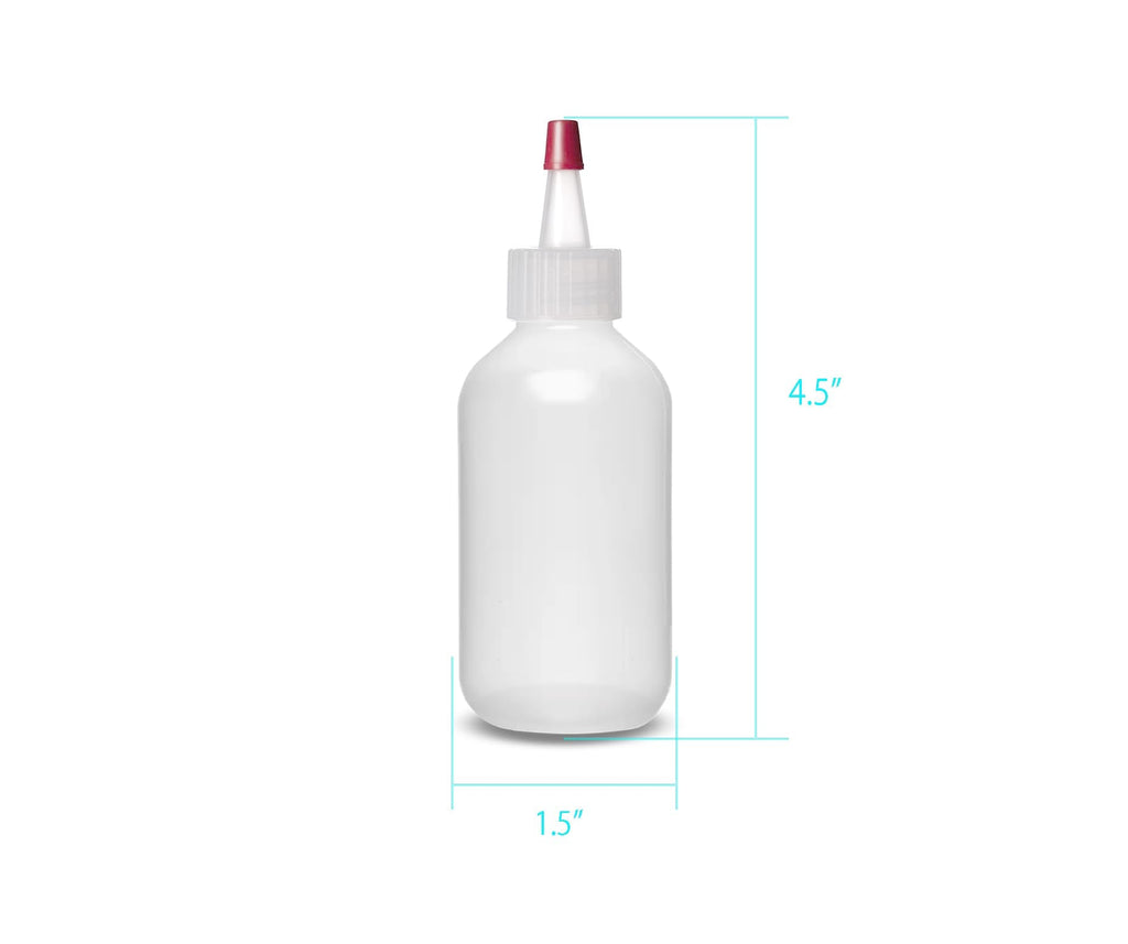 Pair of ljdeals LDPE squeeze bottles for hair color and craft applications standing vertically.
