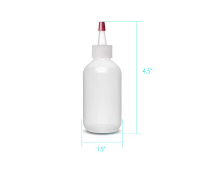 Pair of ljdeals LDPE squeeze bottles for hair color and craft applications standing vertically.