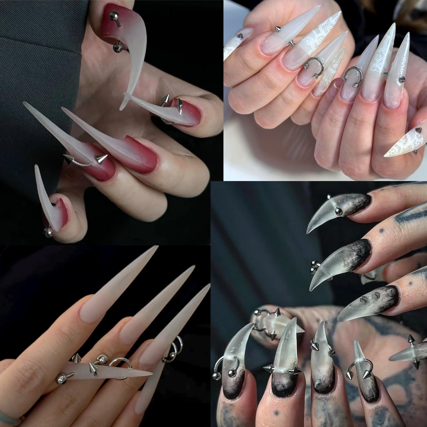 Detailed view of triangle spike charms for Y2K manicure