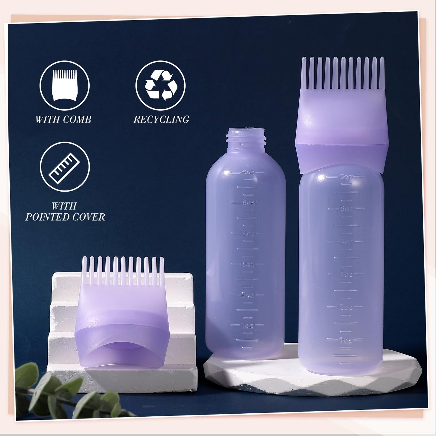 Squeezable plastic hair dye bottle with comb head detachment