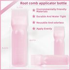 Side perspective of the pink six ounce hair oil dispenser bottle detailing the precise measurement scale.