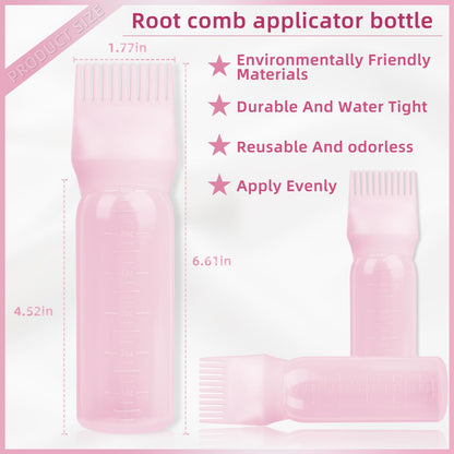 Side perspective of the pink six ounce hair oil dispenser bottle detailing the precise measurement scale.