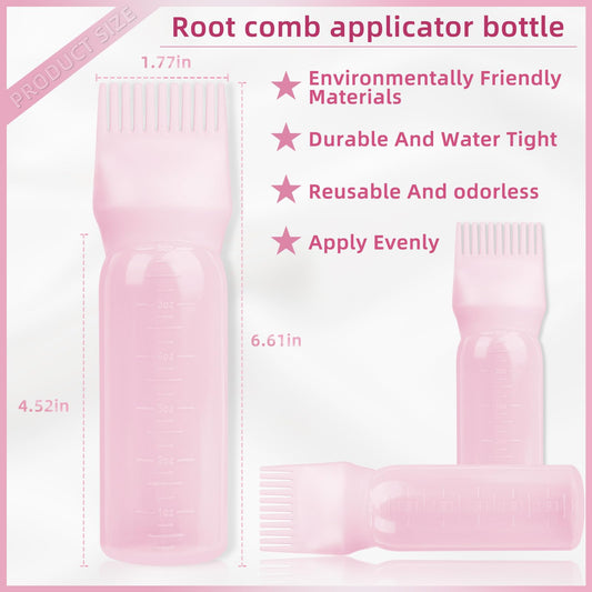 Side perspective of the pink six ounce hair oil dispenser bottle detailing the precise measurement scale.