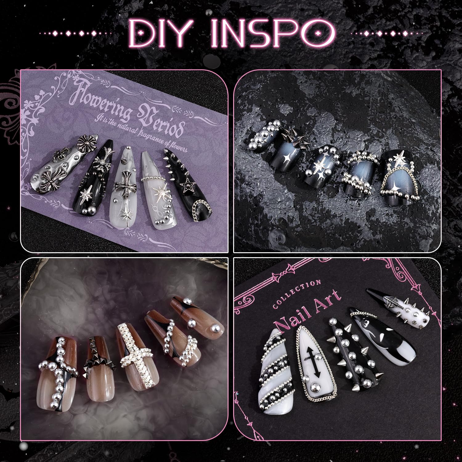 Variety of nail pearls and steel caviar beads from Belleboost