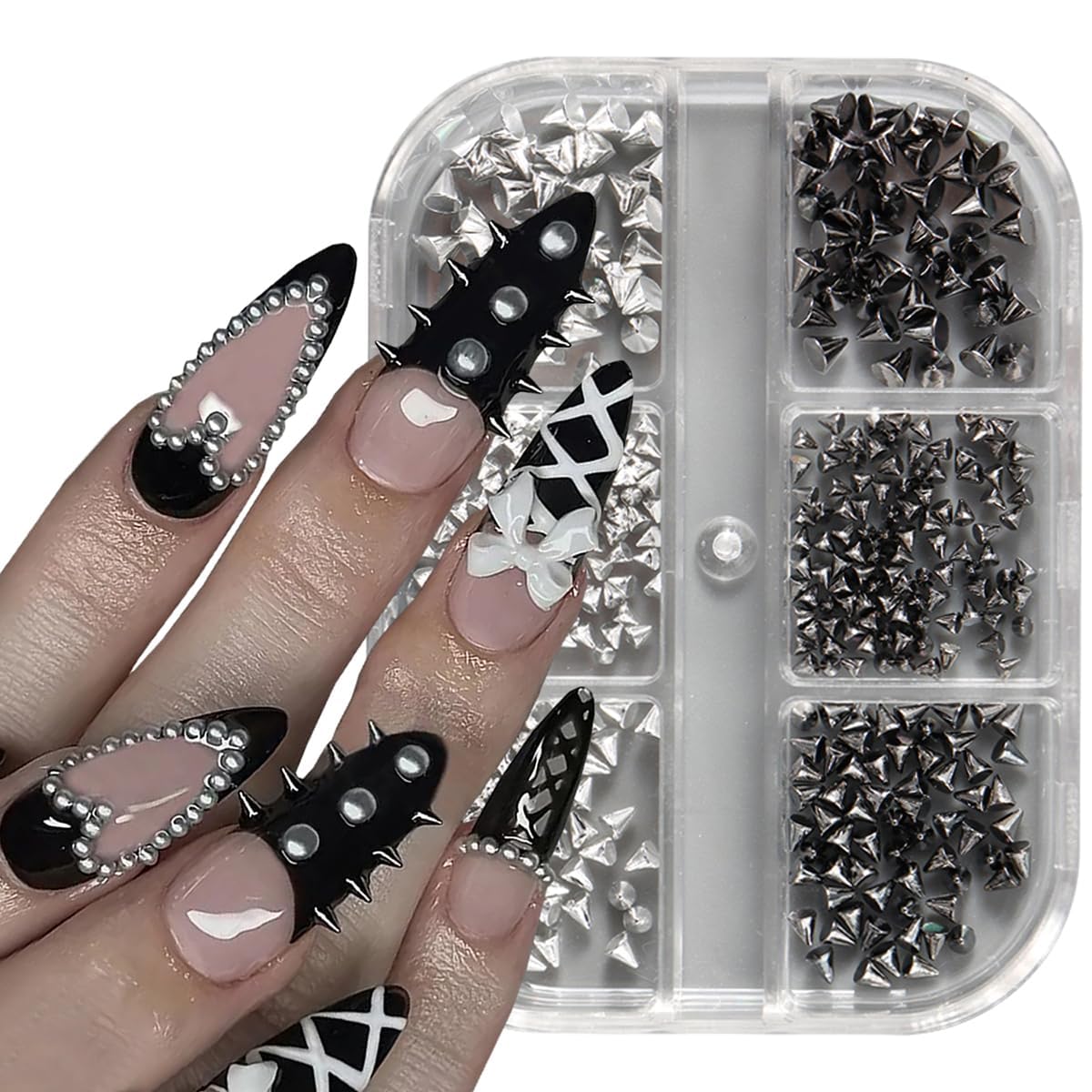 Assorted cone and pyramid shaped nail art charms for DIY manicures