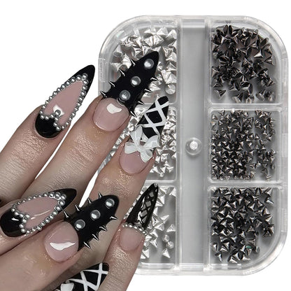 Assorted cone and pyramid shaped nail art charms for DIY manicures