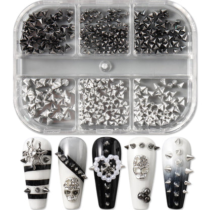 BSBTBZ metal nail art rivets organized in a 6-compartment box