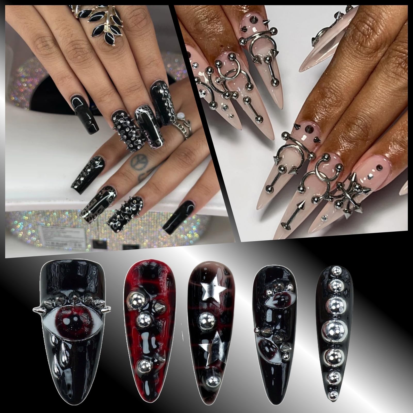 Organized 3 box set of metal nail decorations