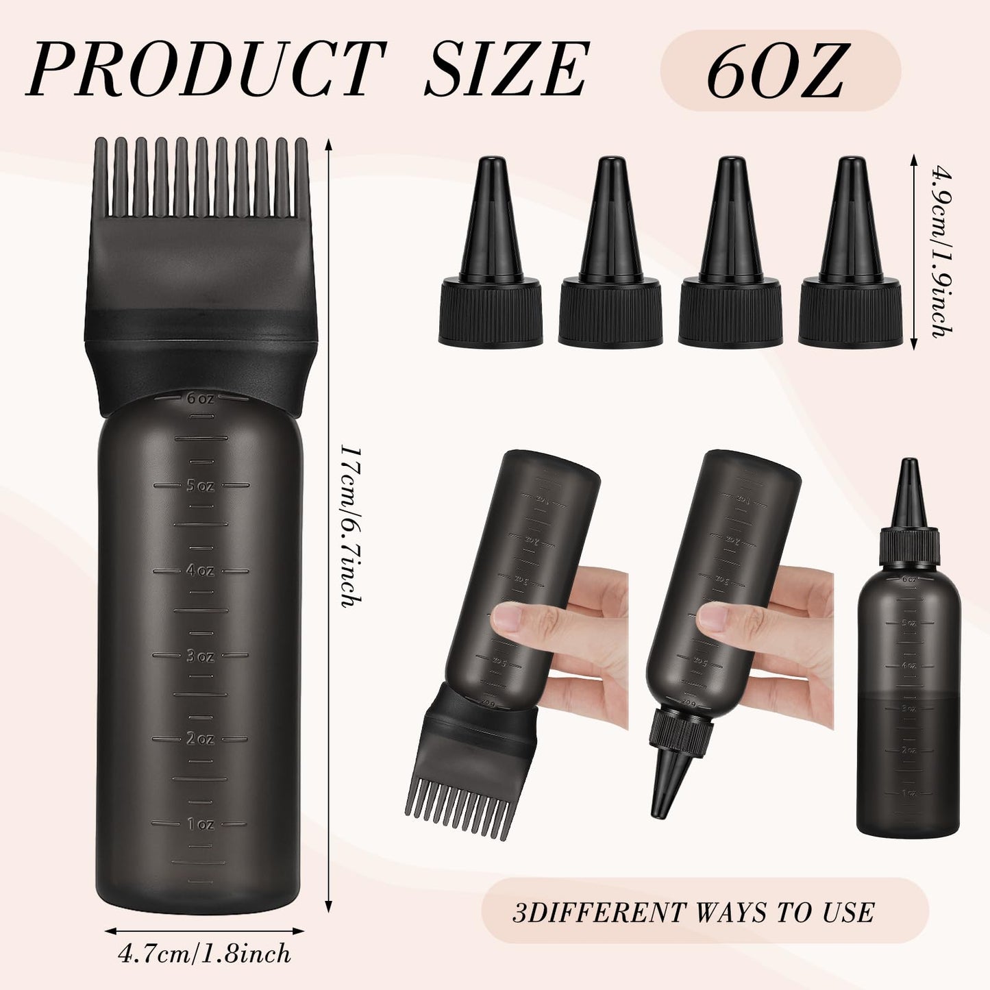 Squeezable root comb hair dye bottle showing detailed close-up of the fluid nozzle prongs.