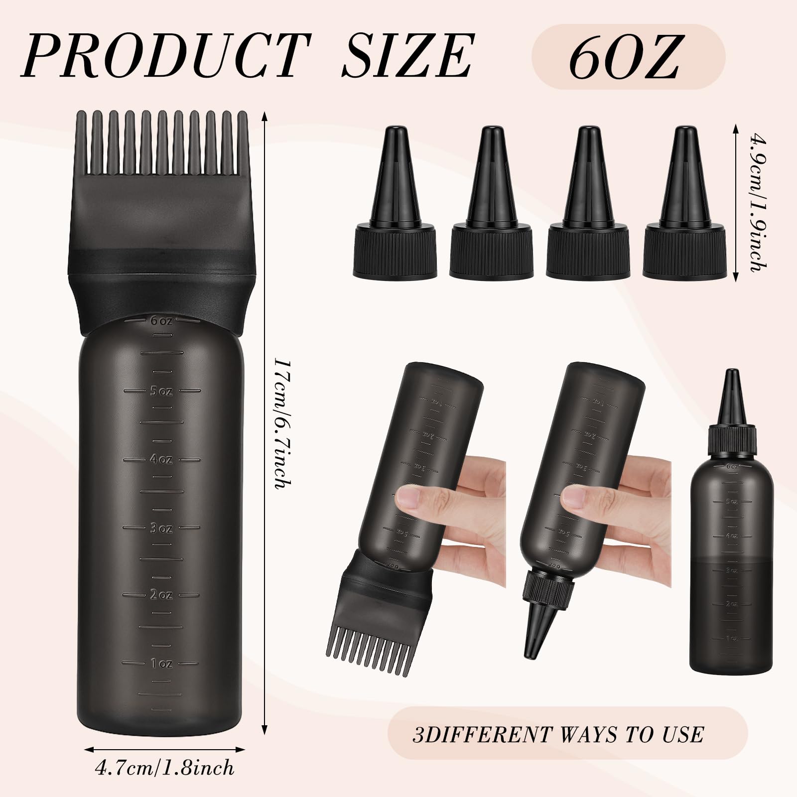 Squeezable root comb hair dye bottle showing detailed close-up of the fluid nozzle prongs.