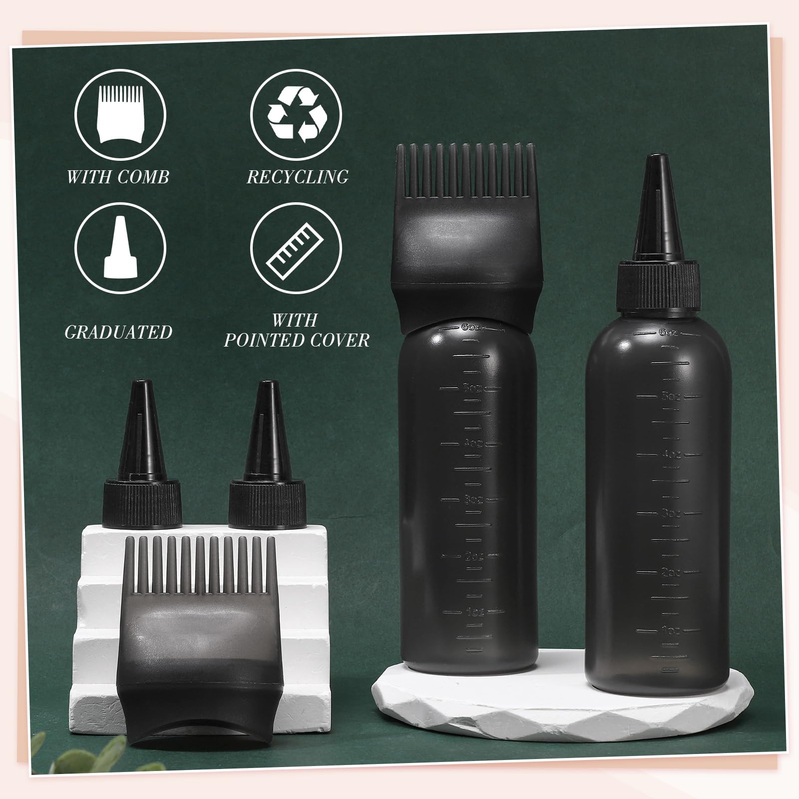 Two pack of black Pimoys scalp oiling tools with additional replacement cap accessories.