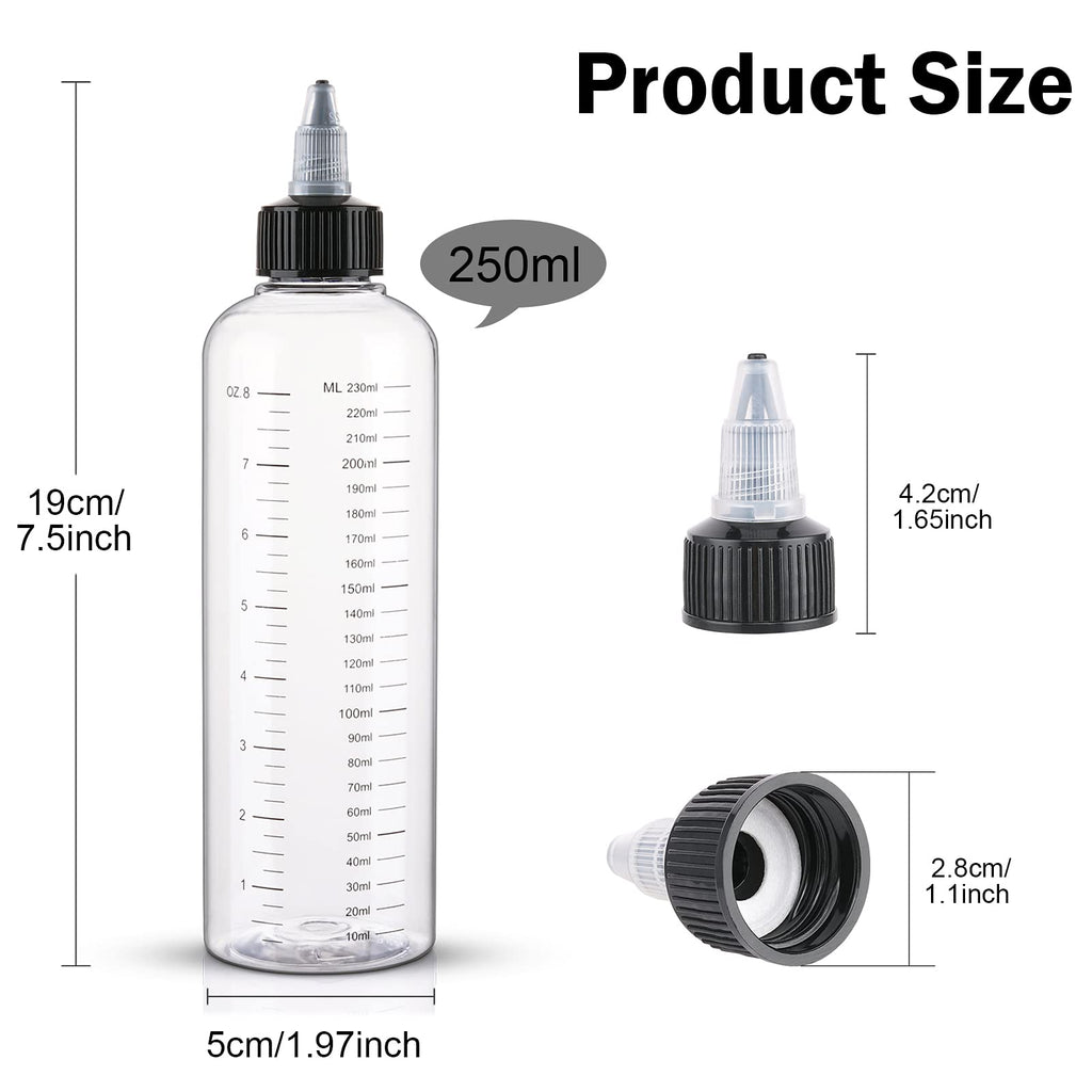 Cosywell plastic squeeze bottles for hair color with precise measurement markings.