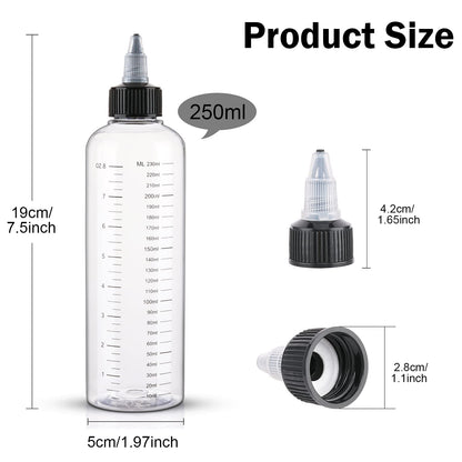 Cosywell plastic squeeze bottles for hair color with precise measurement markings.