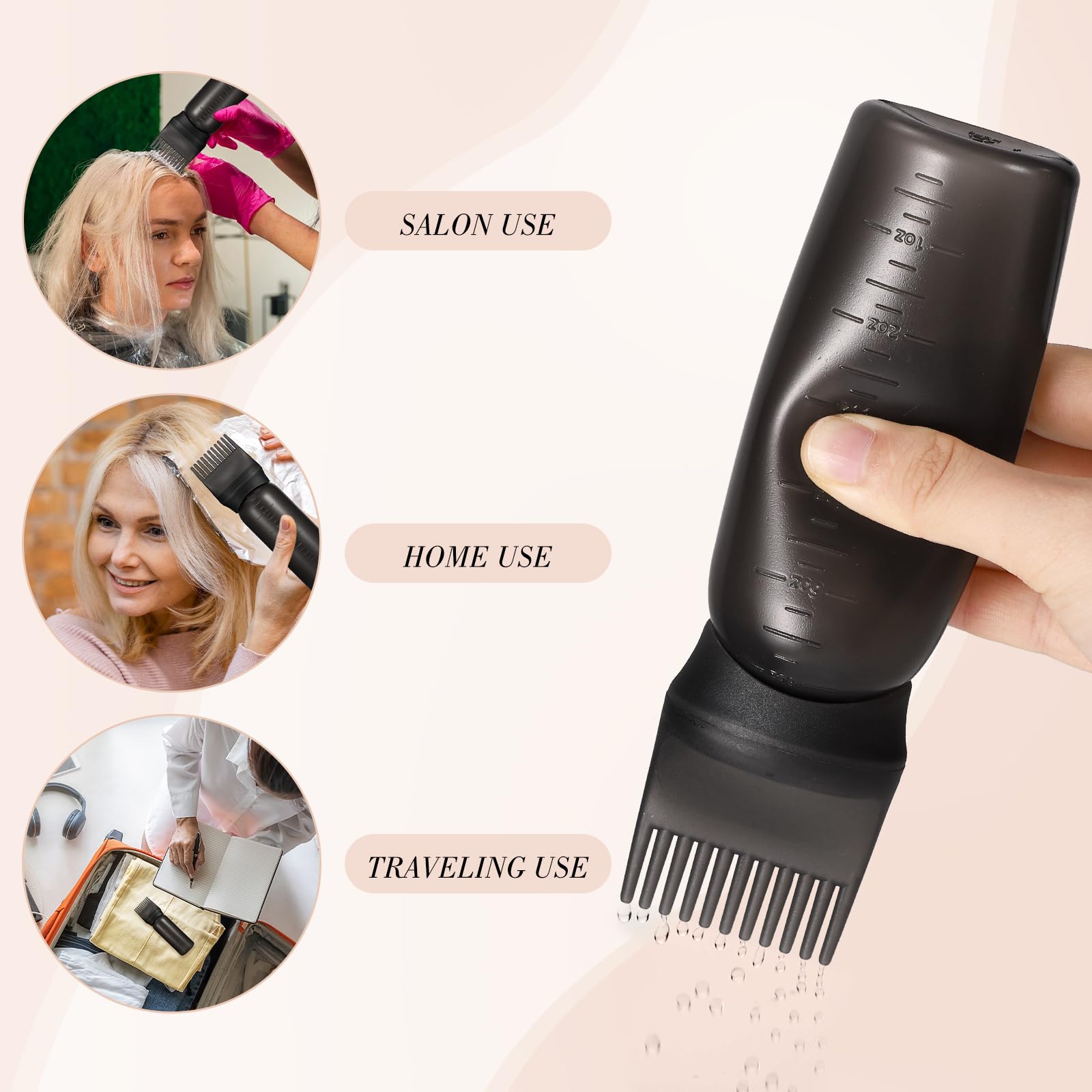 Lightweight six-ounce hair coloring applicator bottle demonstrating flexible squeeze design for scalp care.