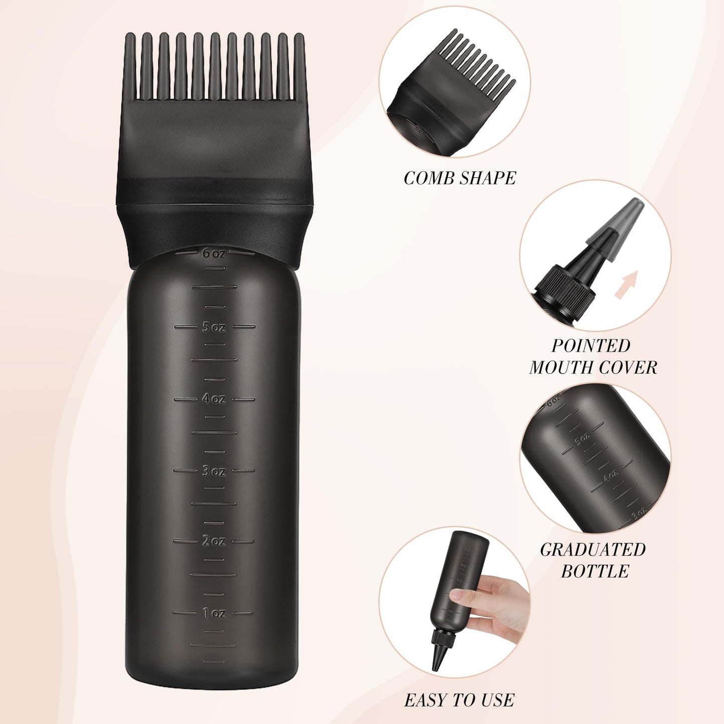 Mess-free hair dye brush bottle used for uniform scalp serum and oil distribution.