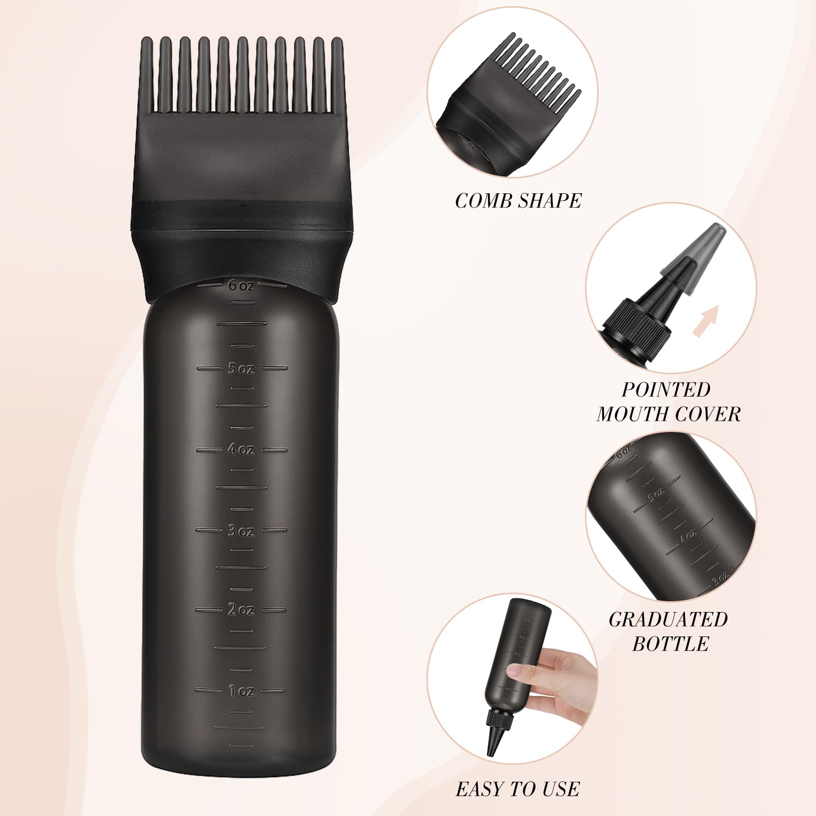 Mess-free hair dye brush bottle used for uniform scalp serum and oil distribution.
