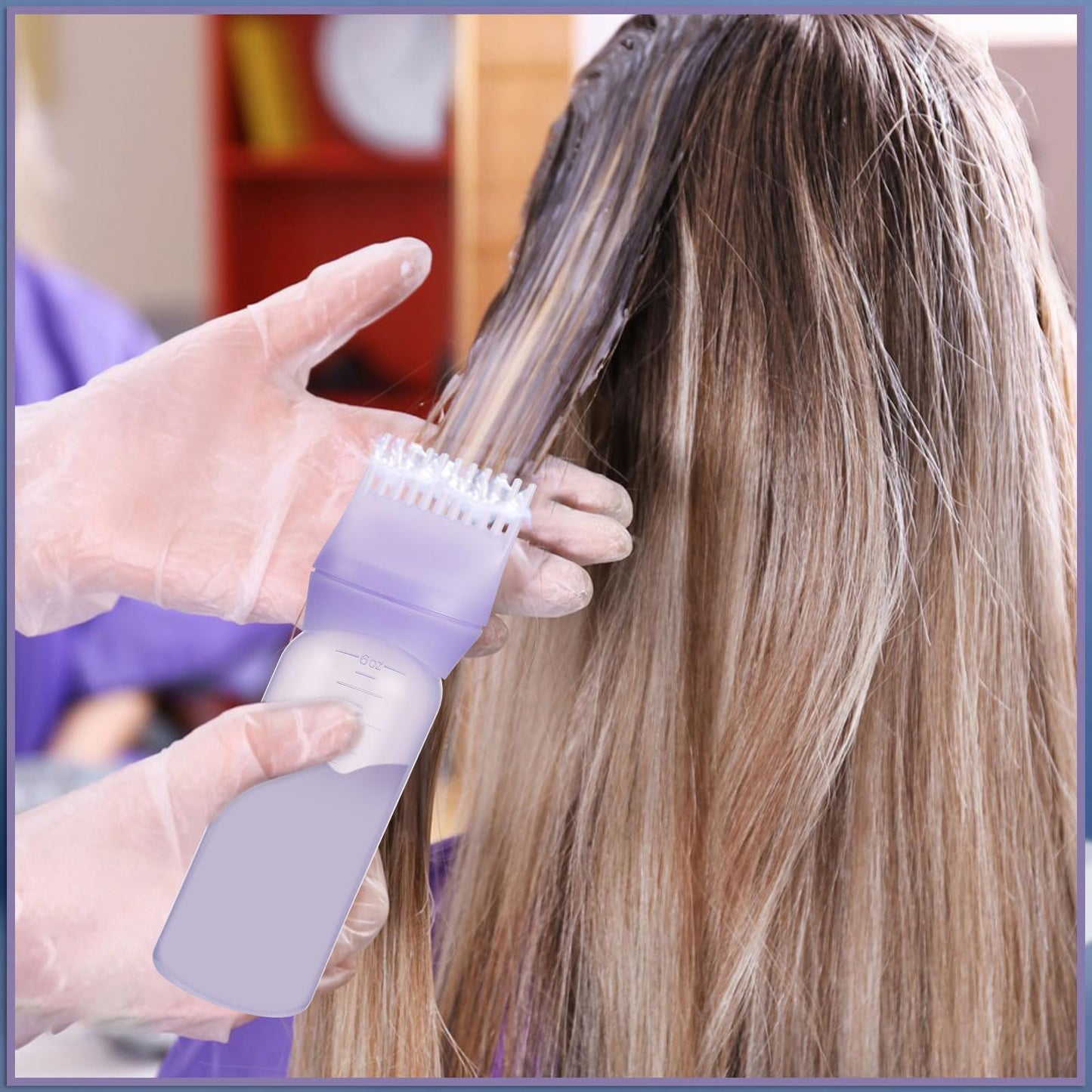 Lightweight and washable plastic root applicator bottle for mess free home hair coloring.
