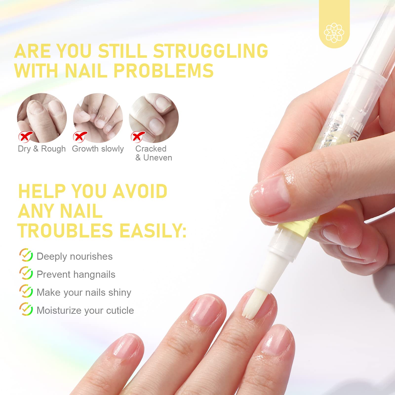 Six pieces of revitalizing nail oil pens showing brush tips