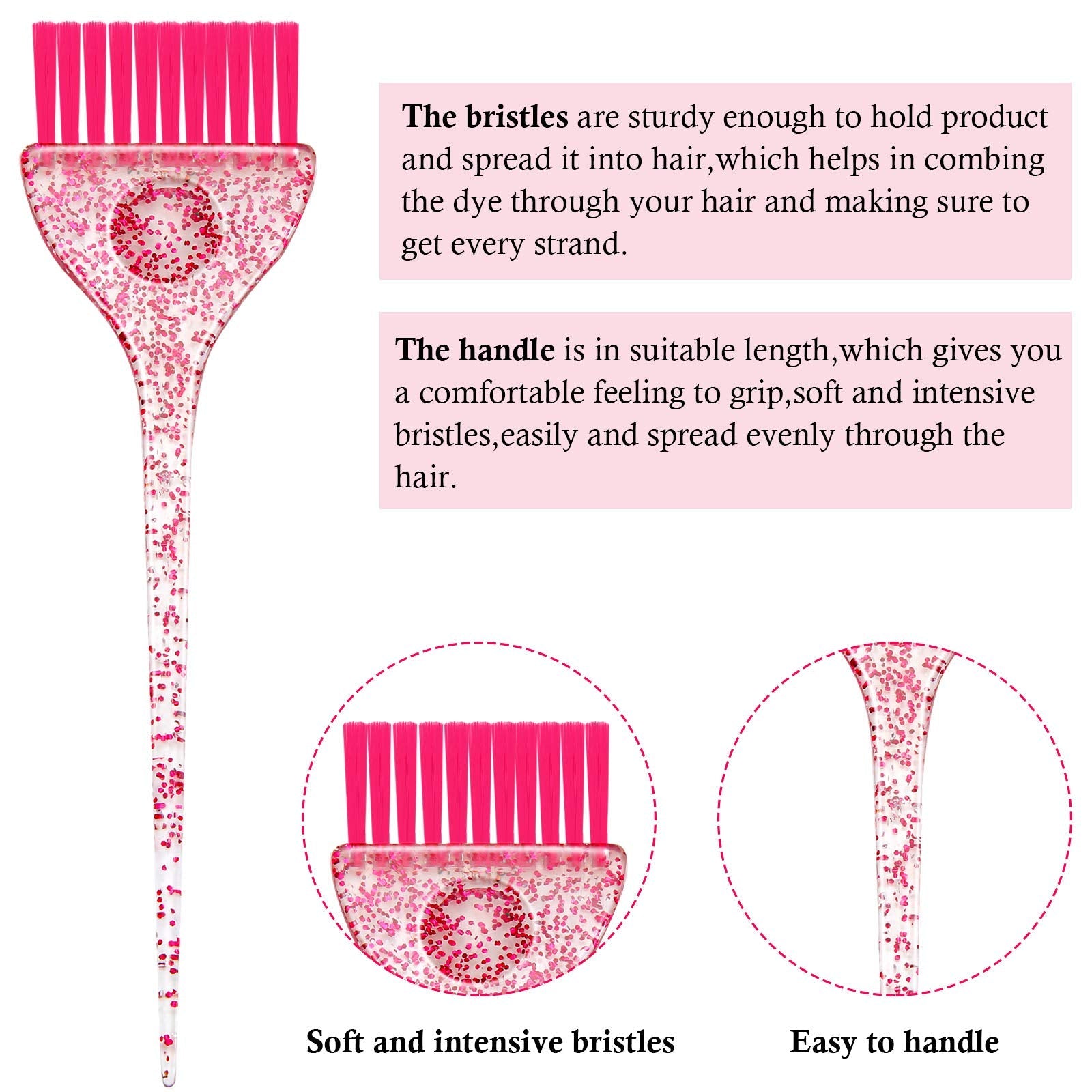 Pointed tail sectioning hair dye brushes in pink green and blue