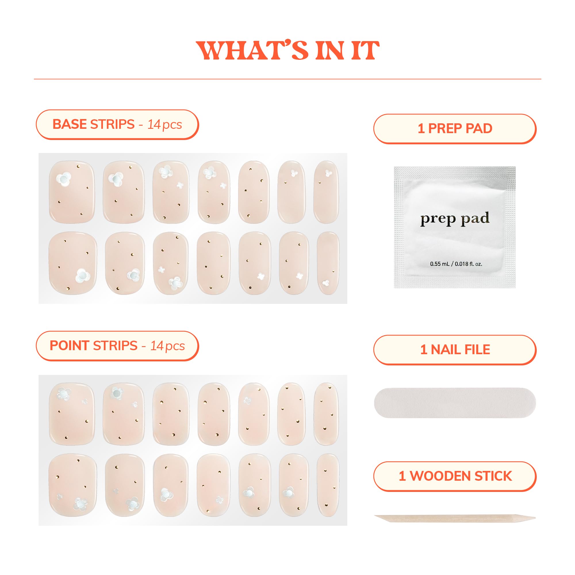 Close up of Heyhae semi cured gel nail strips applied on fingernails