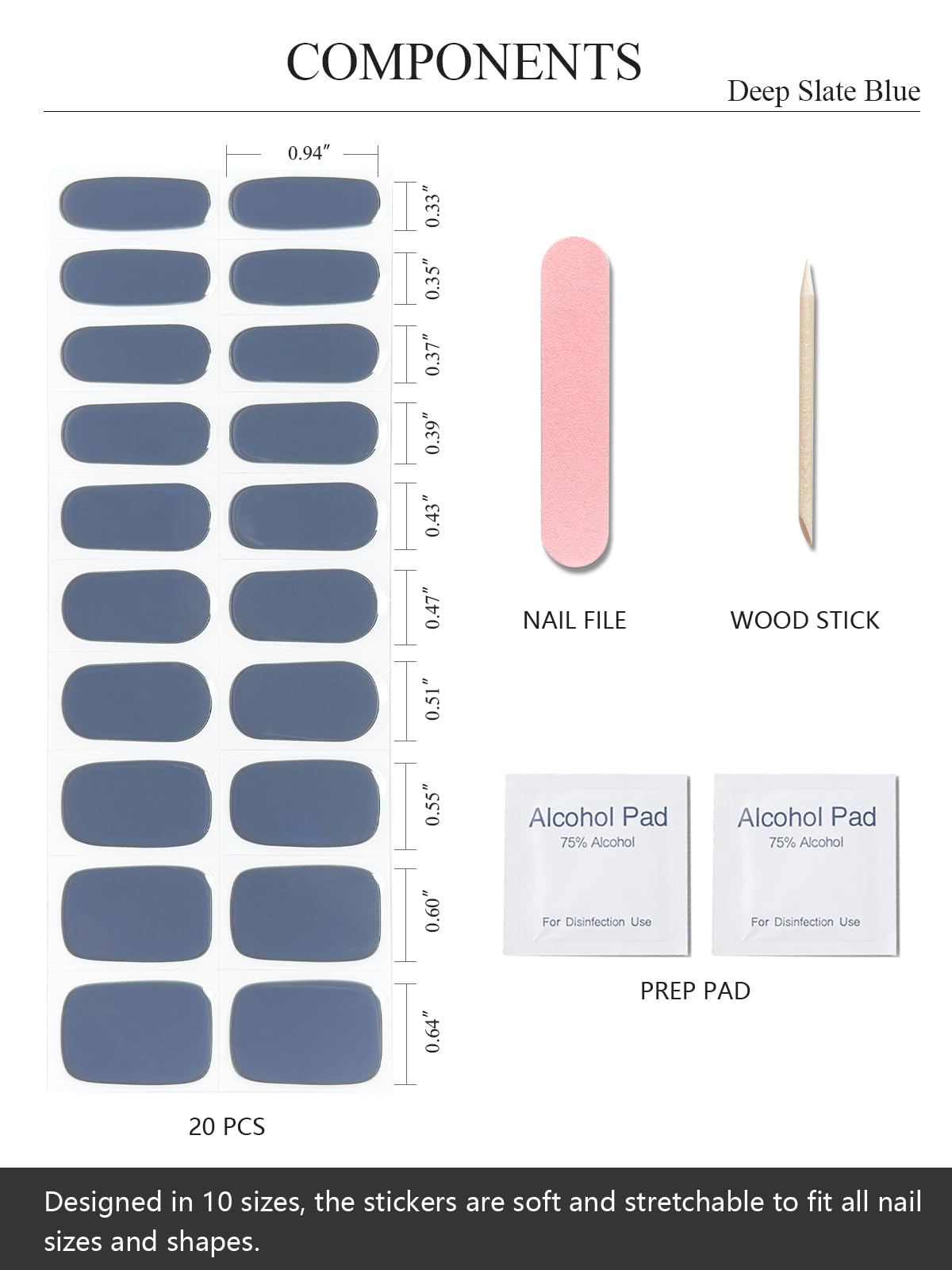 Assorted sizes of blue gel nail strips for professional manicure