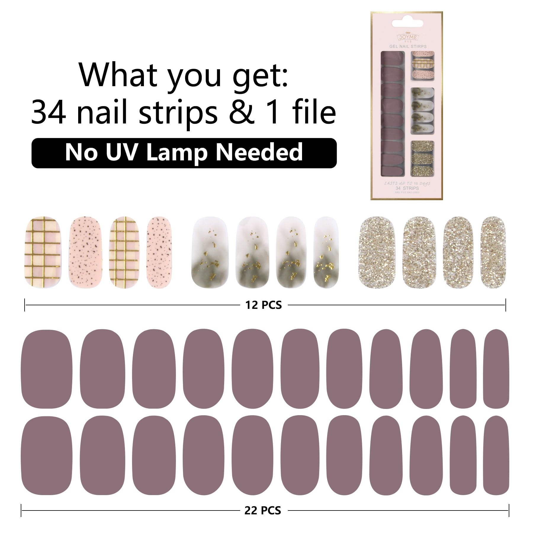 Close up of GoBudsGo gel nail wraps showing glitter and grid patterns