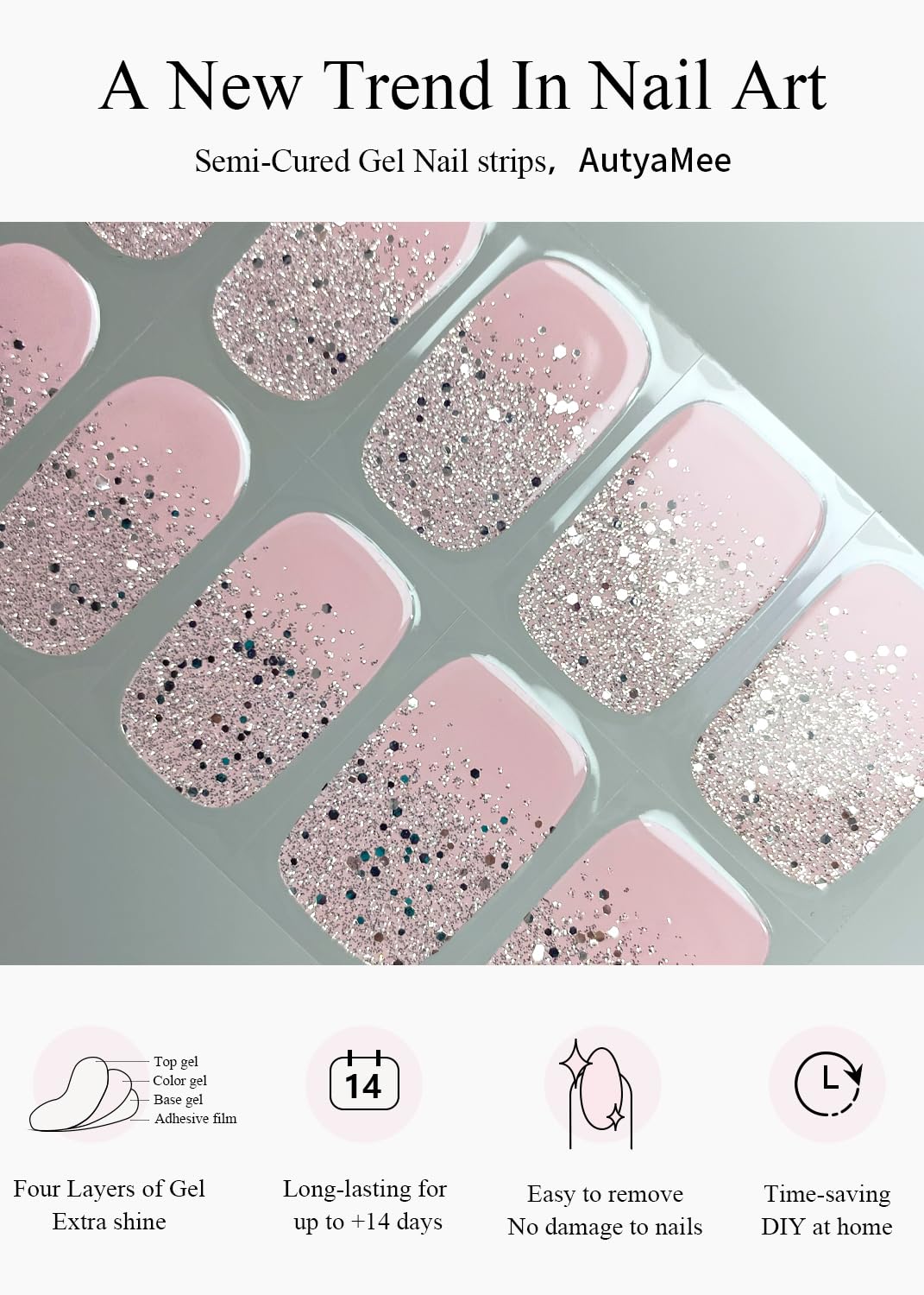 Salon quality gel nail strips applied on hands