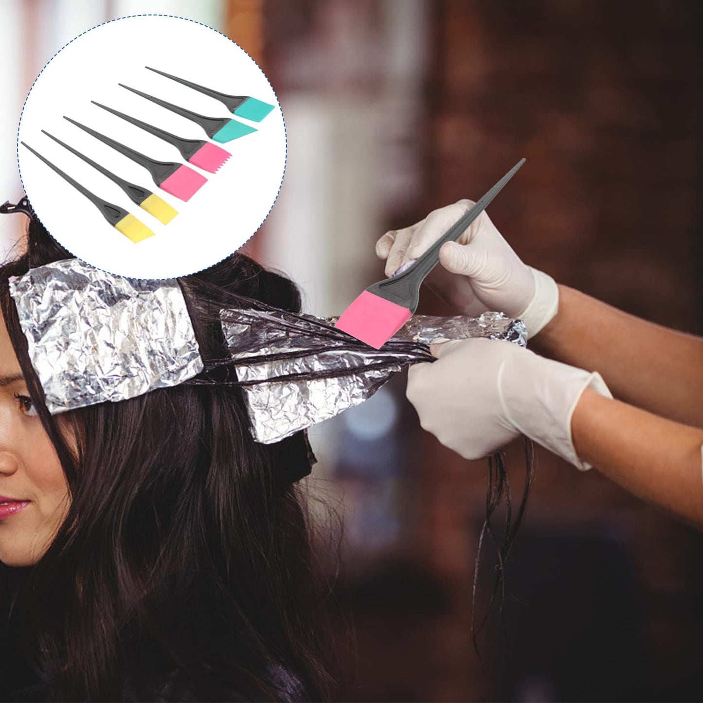 Close up of silicone hair coloring brush bristles