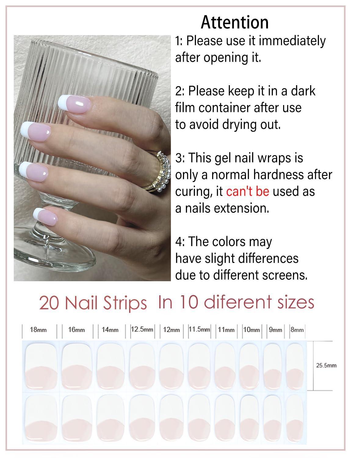 Close up of AutyaMee semitransparent pink gel nail stickers