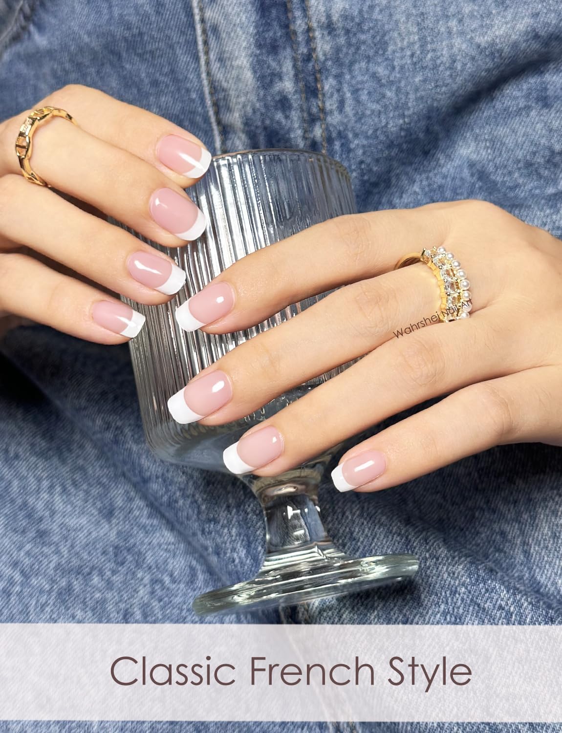 Applying AutyaMee French manicure gel strips to natural nails