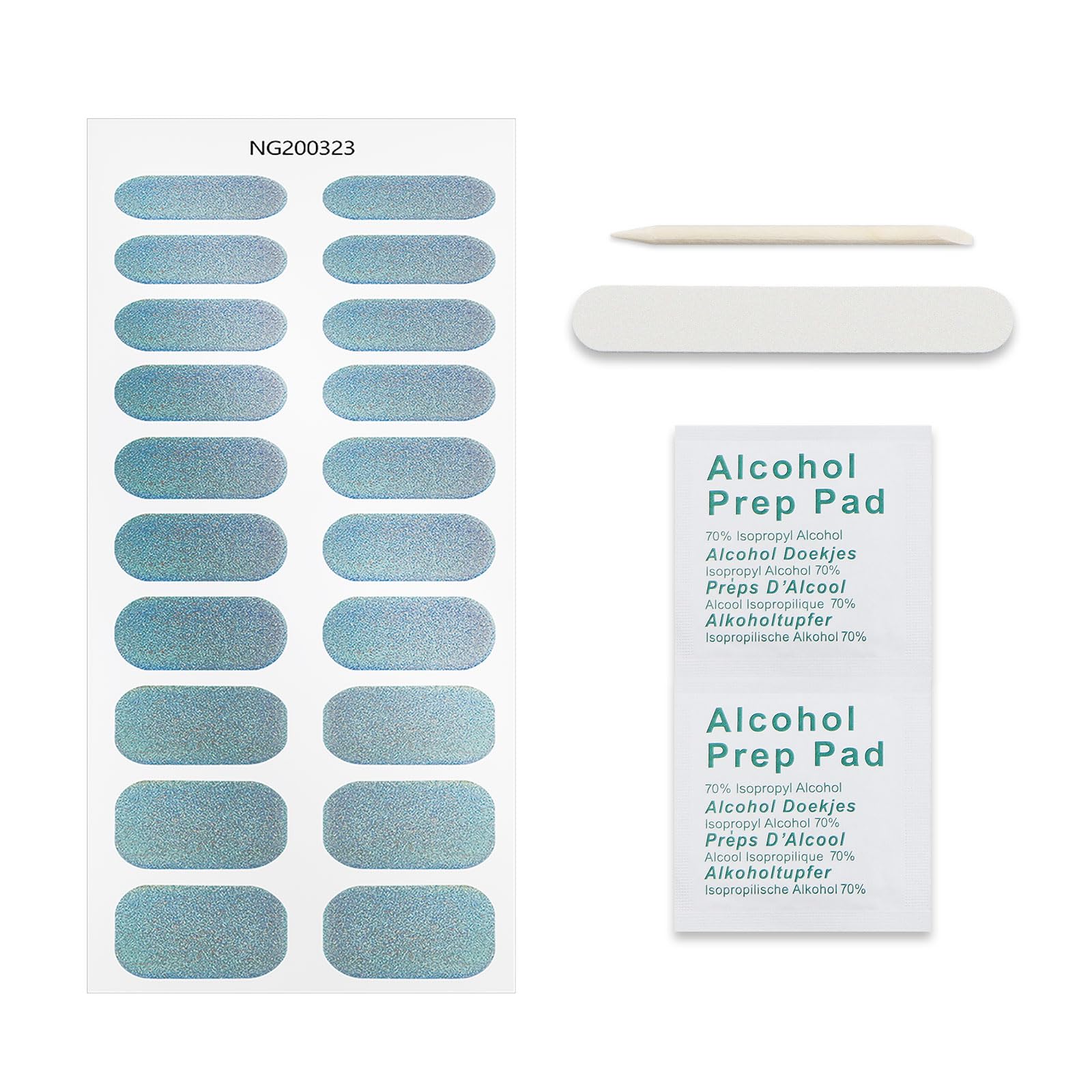 Top view of 20 pieces semi-cured gel nail sticker sheet