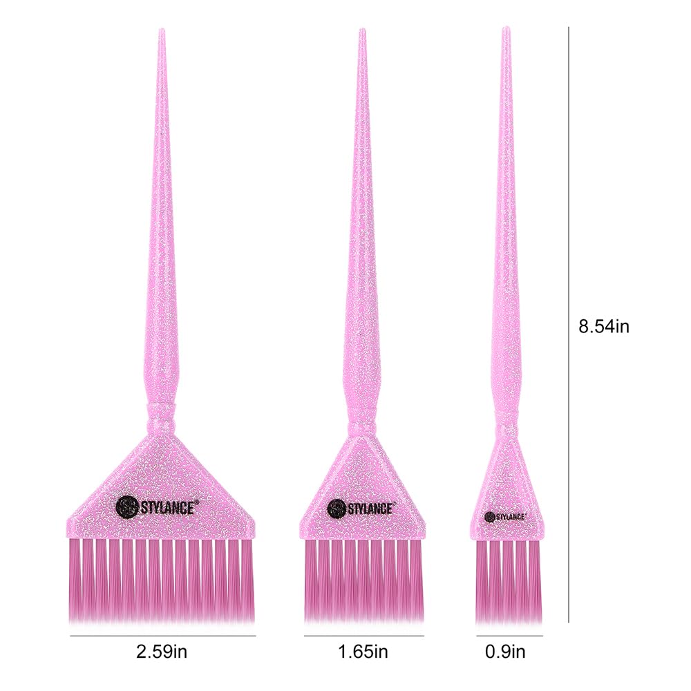 Ergonomic tapered handle design on glitter hair brushes