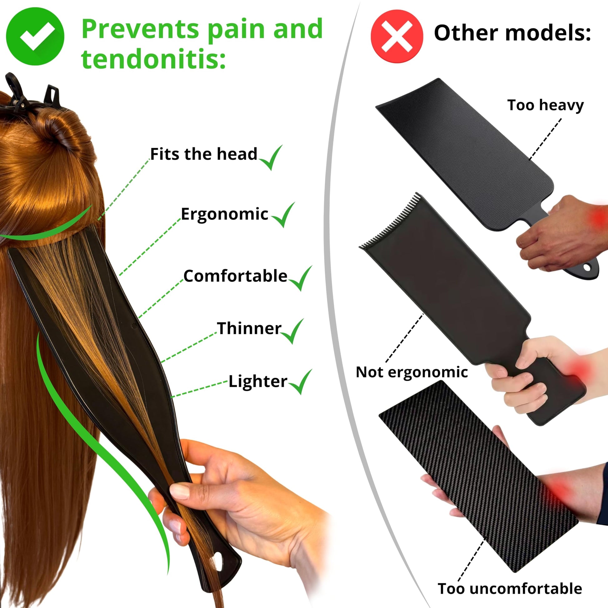 Close up of Beavorty balayage board paddle with ergonomic curve