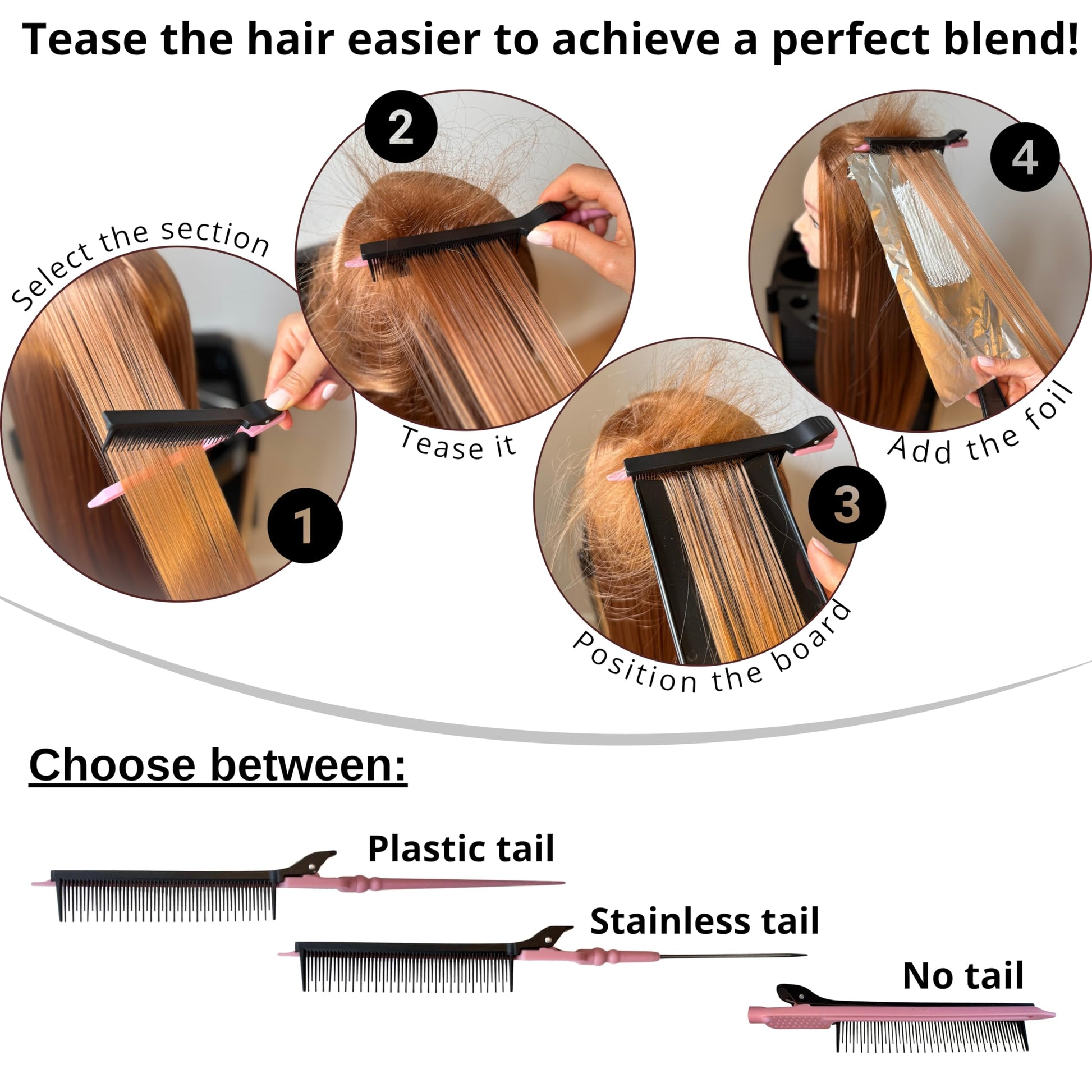 Teasing clip comb for precise hair sectioning and balayage