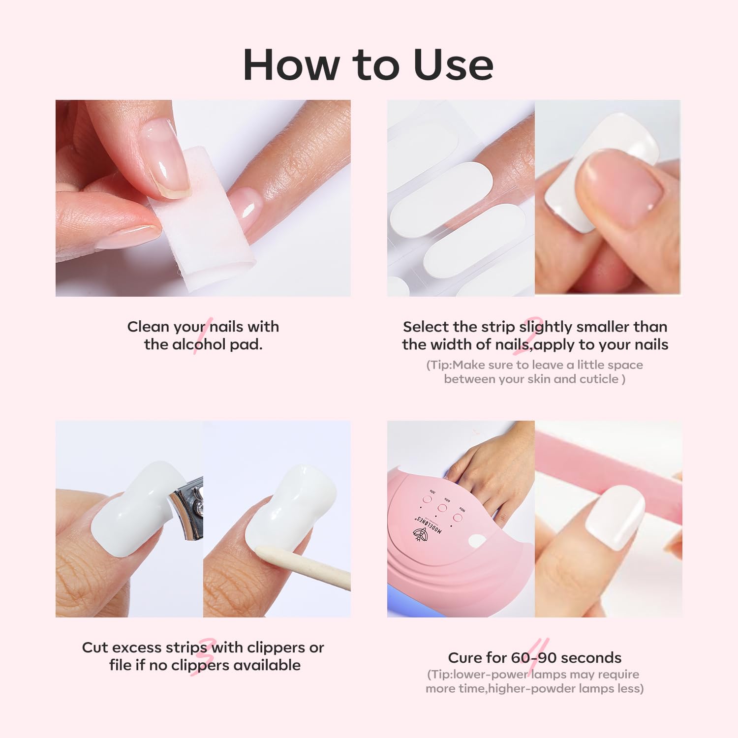 Top view of nude pink gel nail sticker sheet