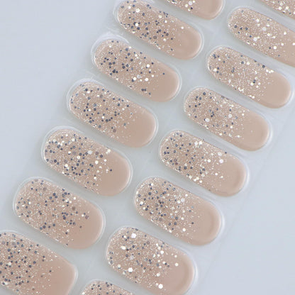 Close up of glitter gel nail sticker texture and finish