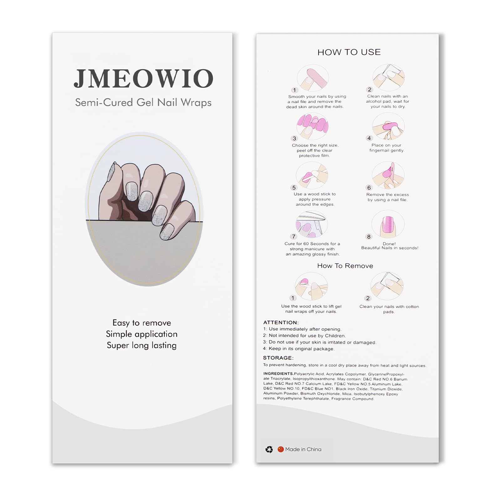 Top view of Jmeowio 20 piece glitter gel nail strip set