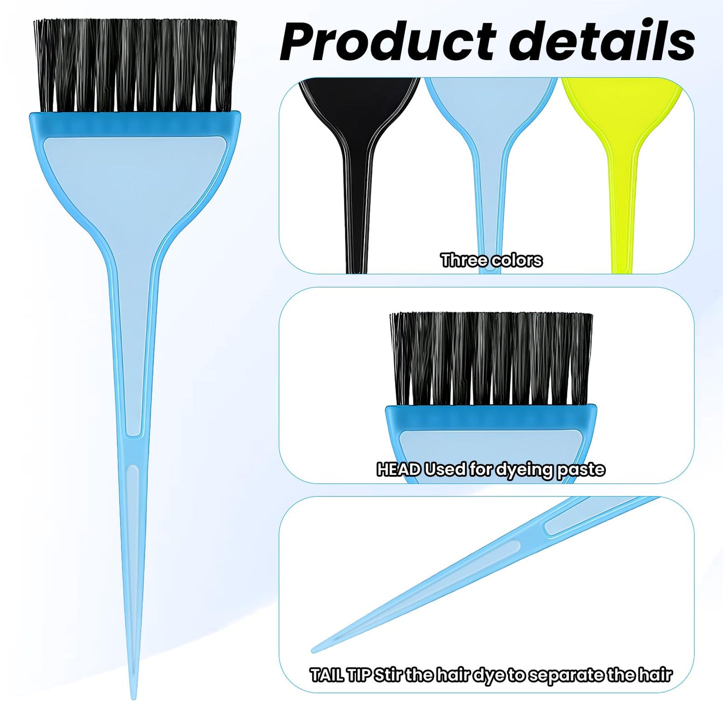 Pointed tail end of Aternal hair dye brush for hair sectioning