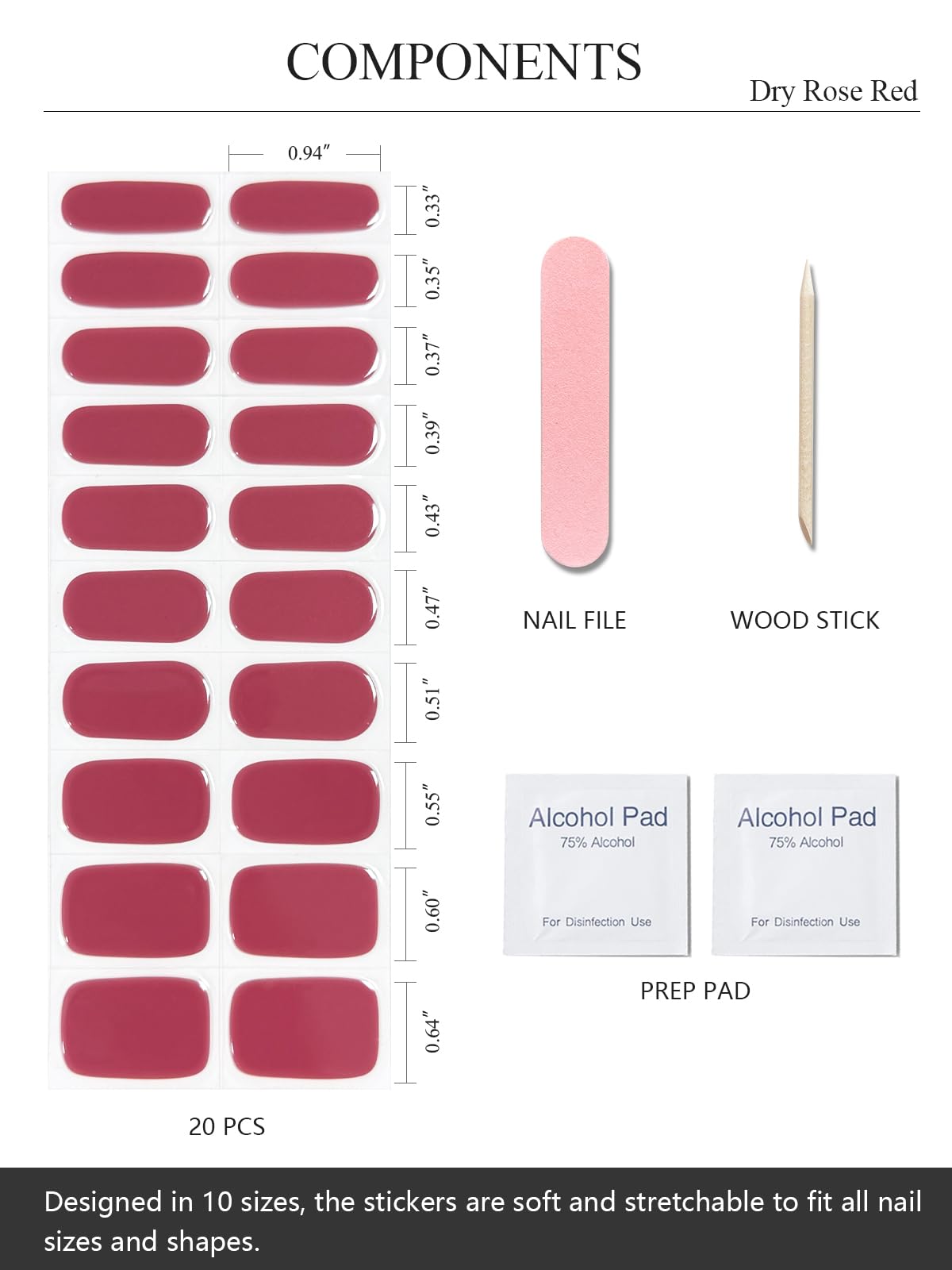 AutyaMee 20 piece gel nail strip set with nail file and prep pads