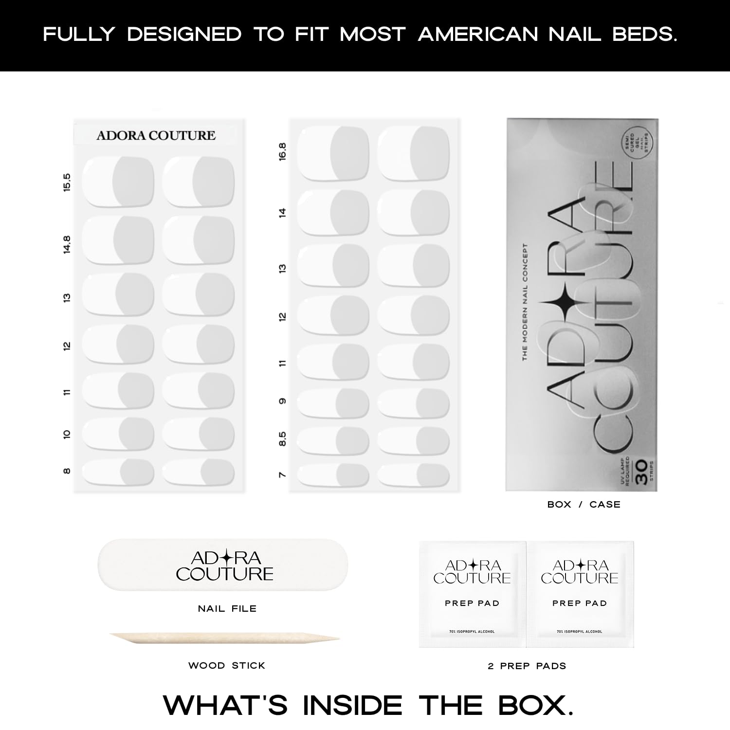 White french tip gel nail wraps with nail file and stick