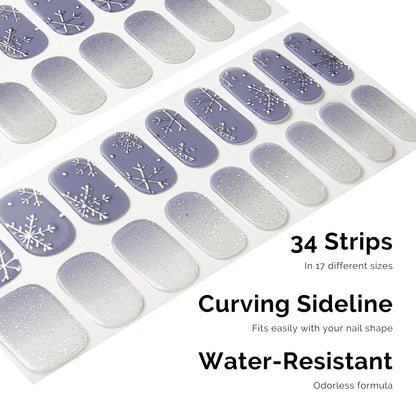 Close up of lavender and silver winter gel nail stickers