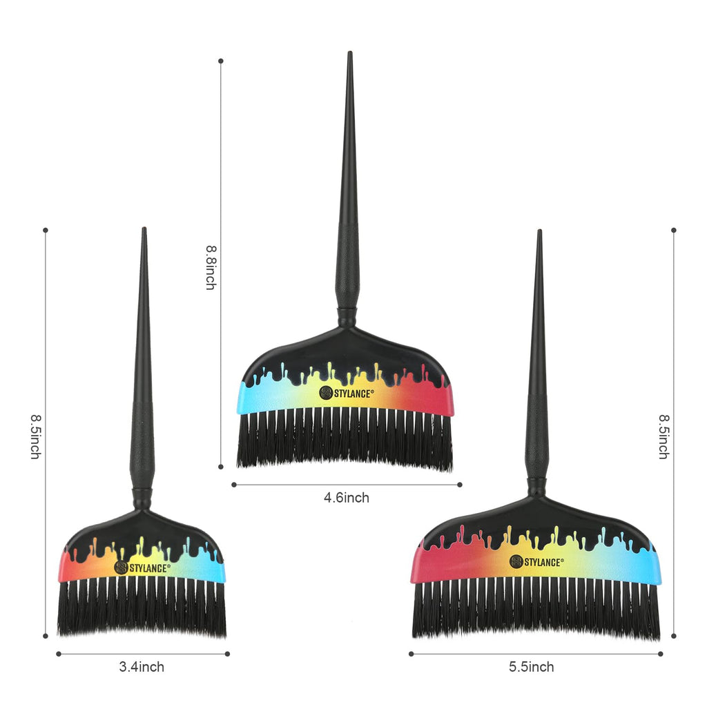 Three professional hair dye applicator brushes with yellow handles