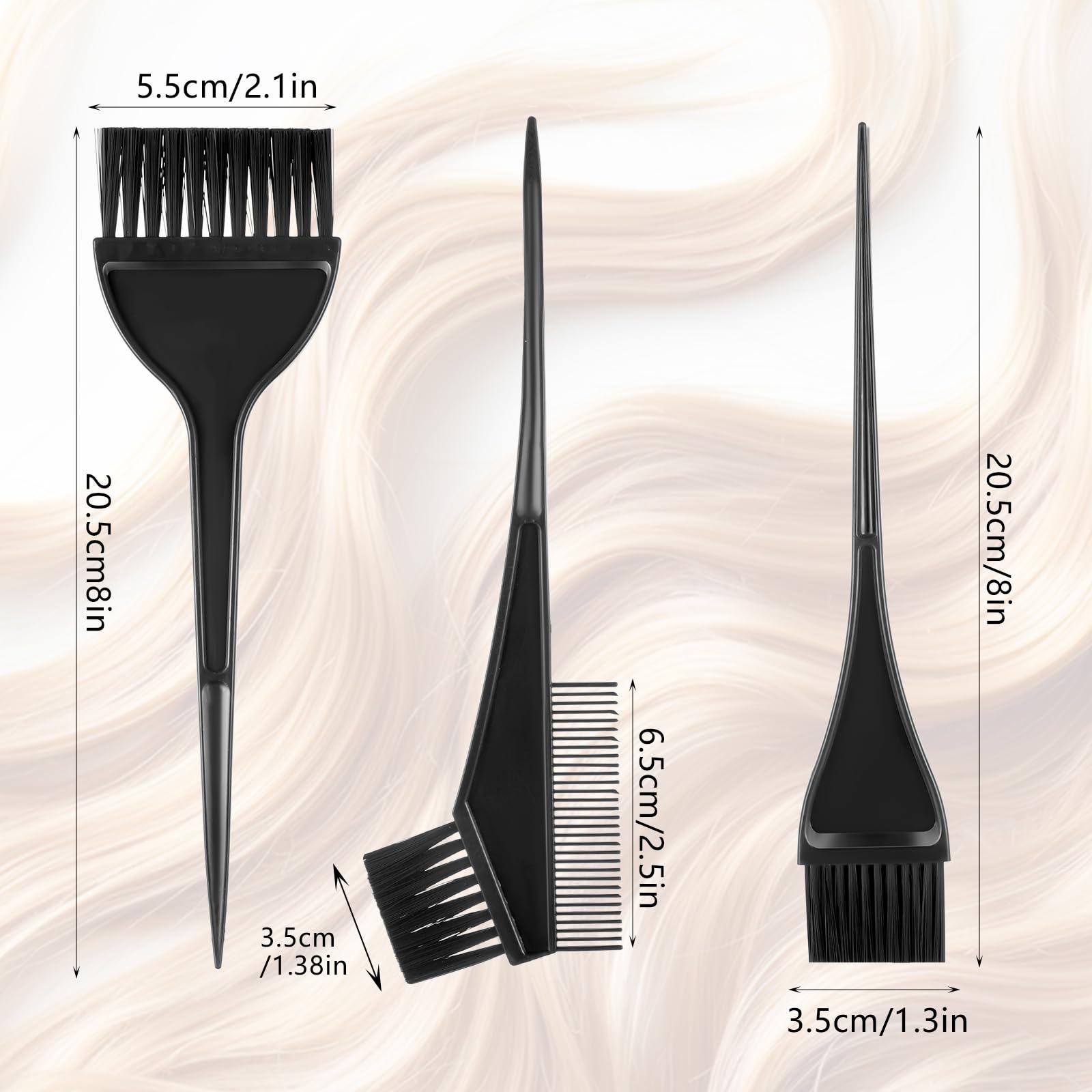 Close up of Bremorou hair dye brushes and tinting comb