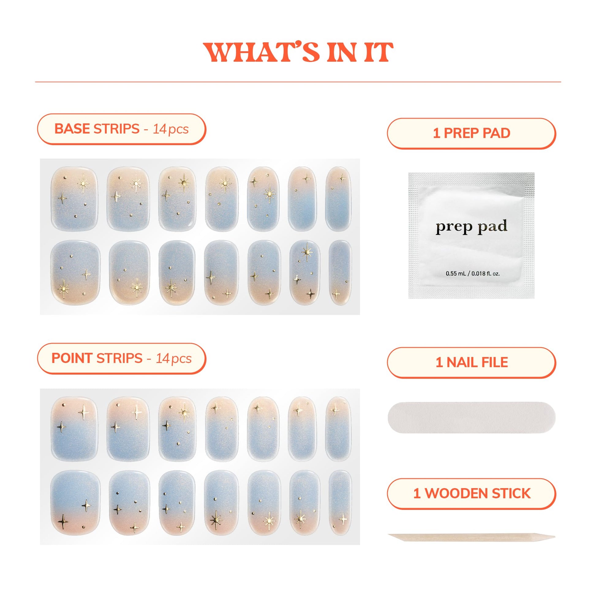 Heyhae gel nail strip application kit contents including file and stick
