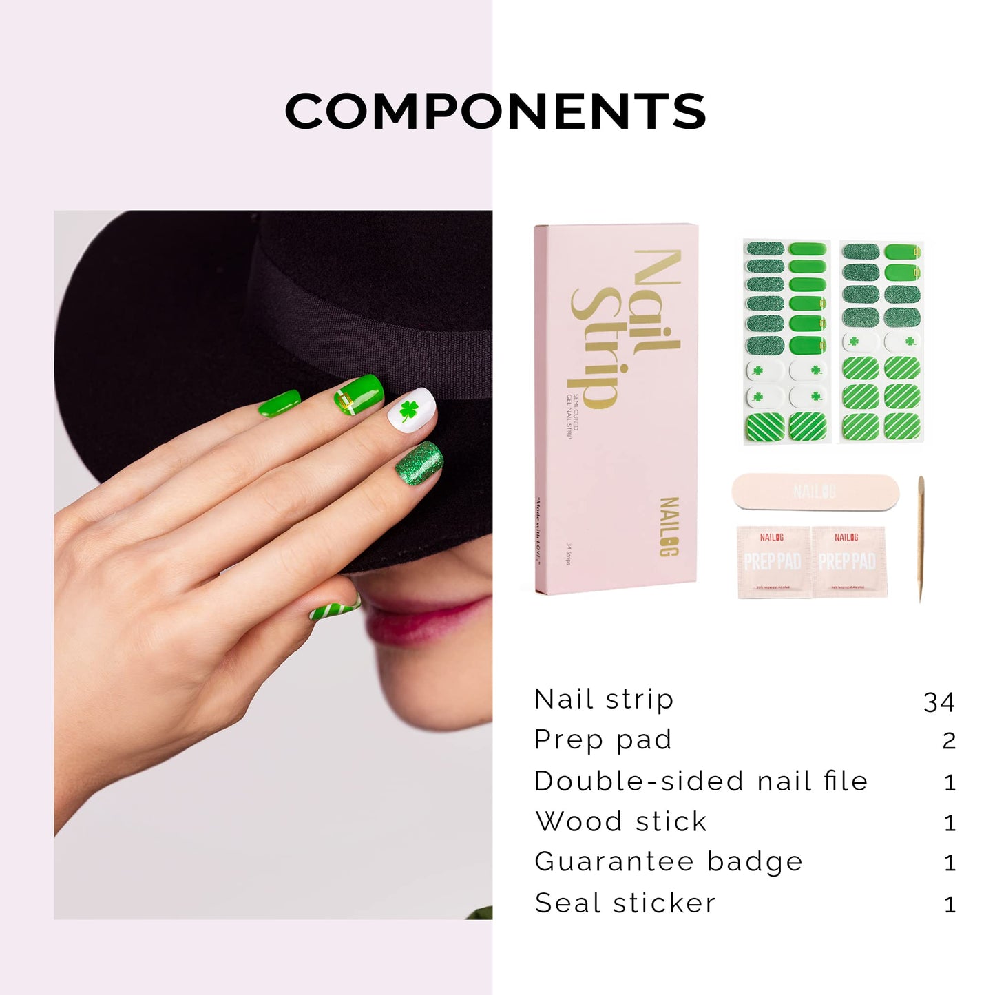 Instructions and components of Nailog gel nail strip set
