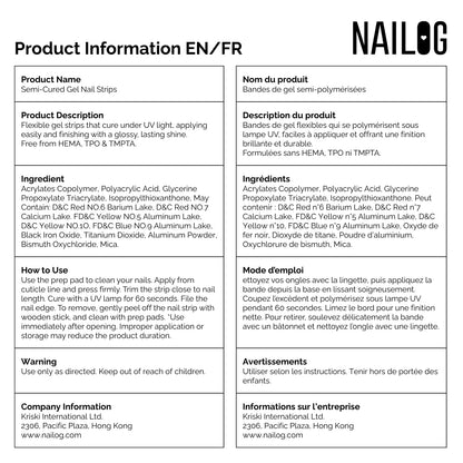 Nailog gel nail strips package showing UV curing requirement