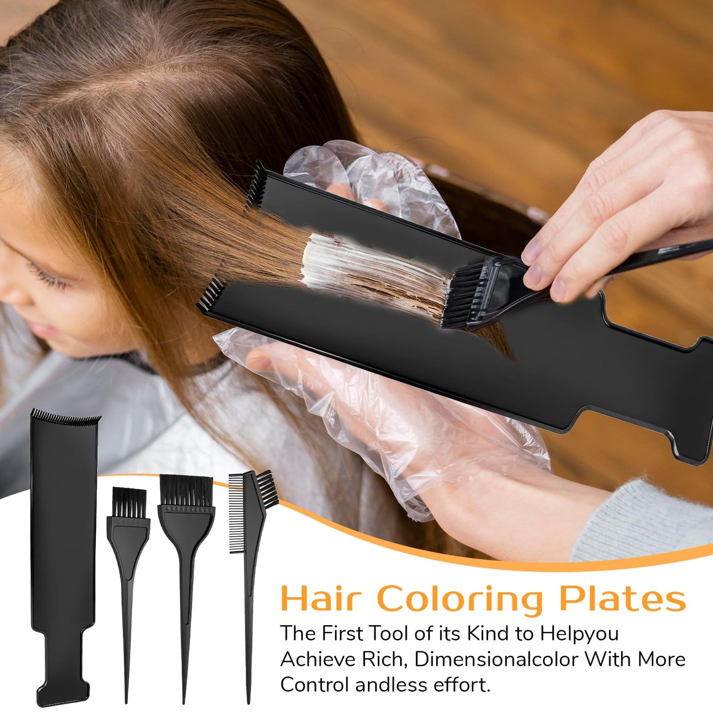 Set of hair dye brushes and highlighting boards for salon use
