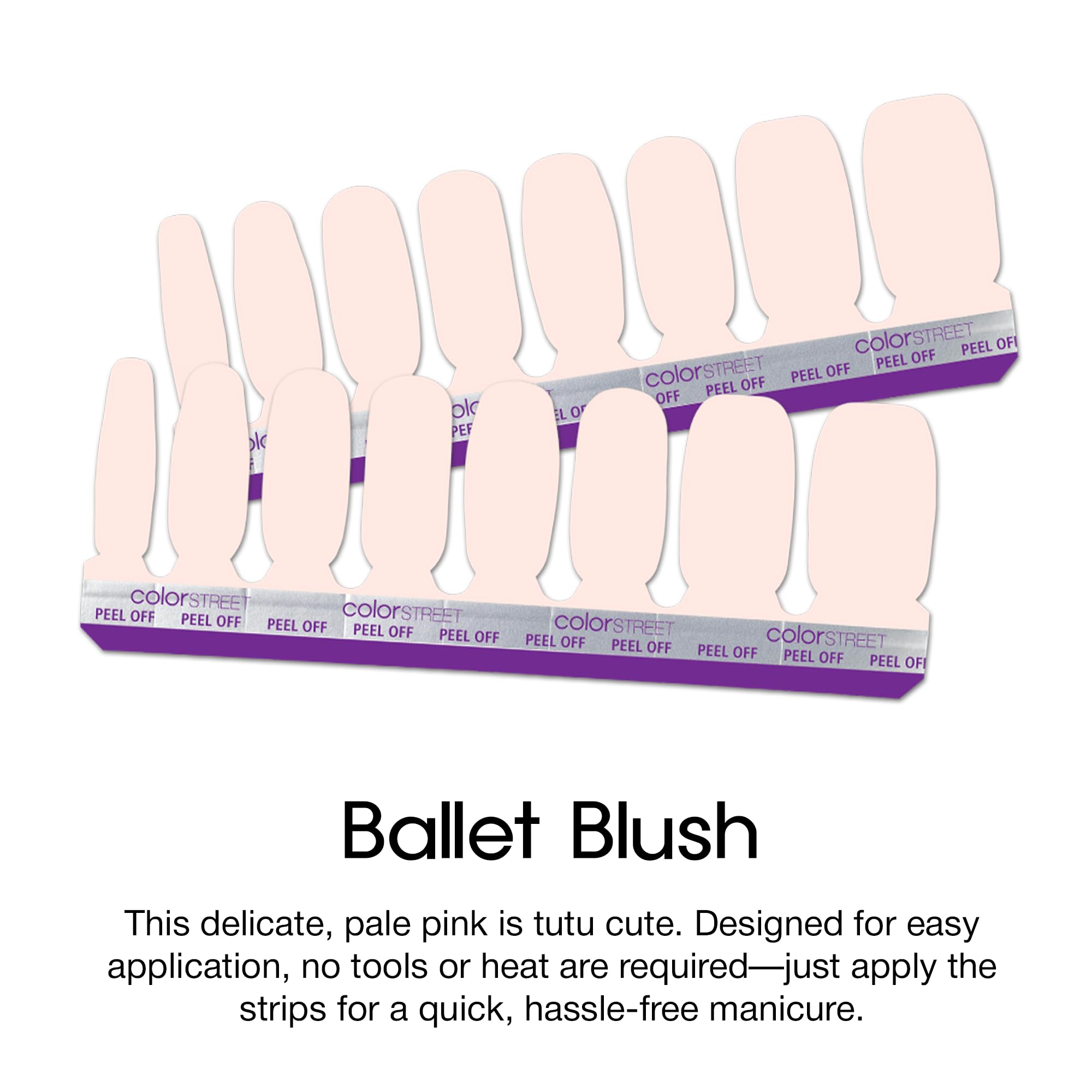 Close up of Color Street Ballet Blush pale pink nail finish