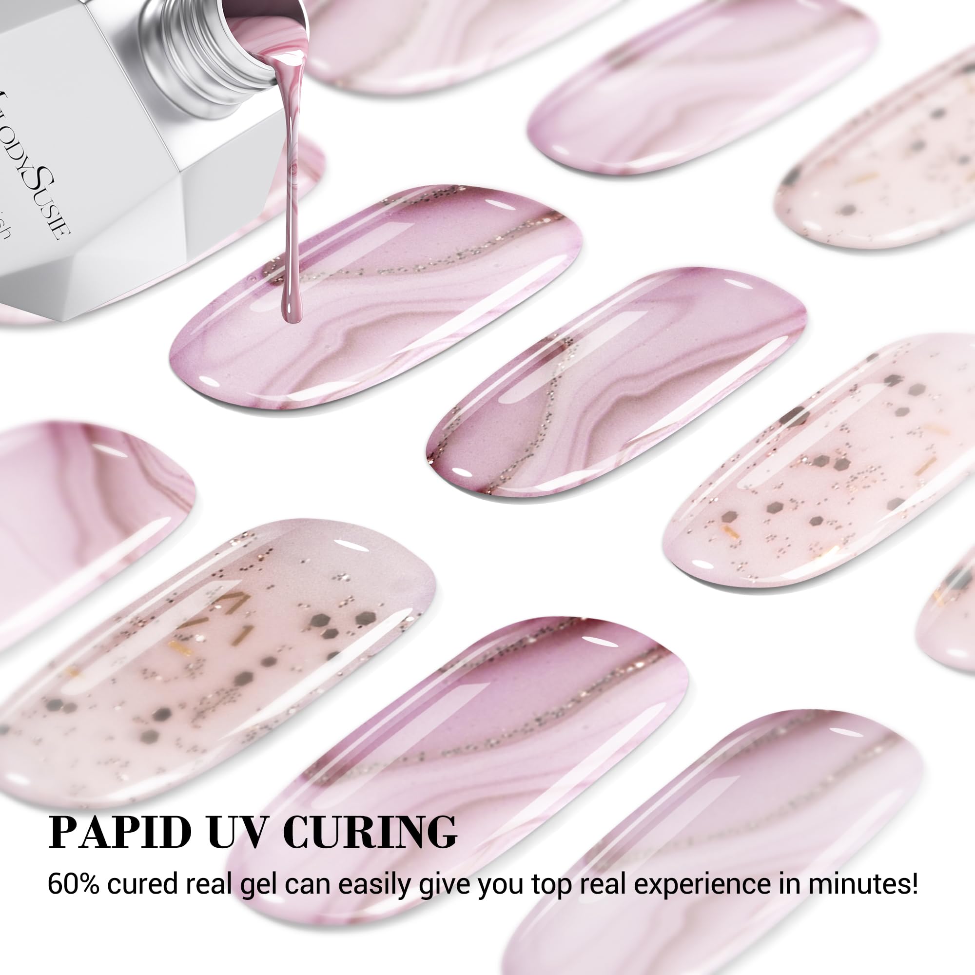 Close up view of Nude Pink Marble gel nail stickers design