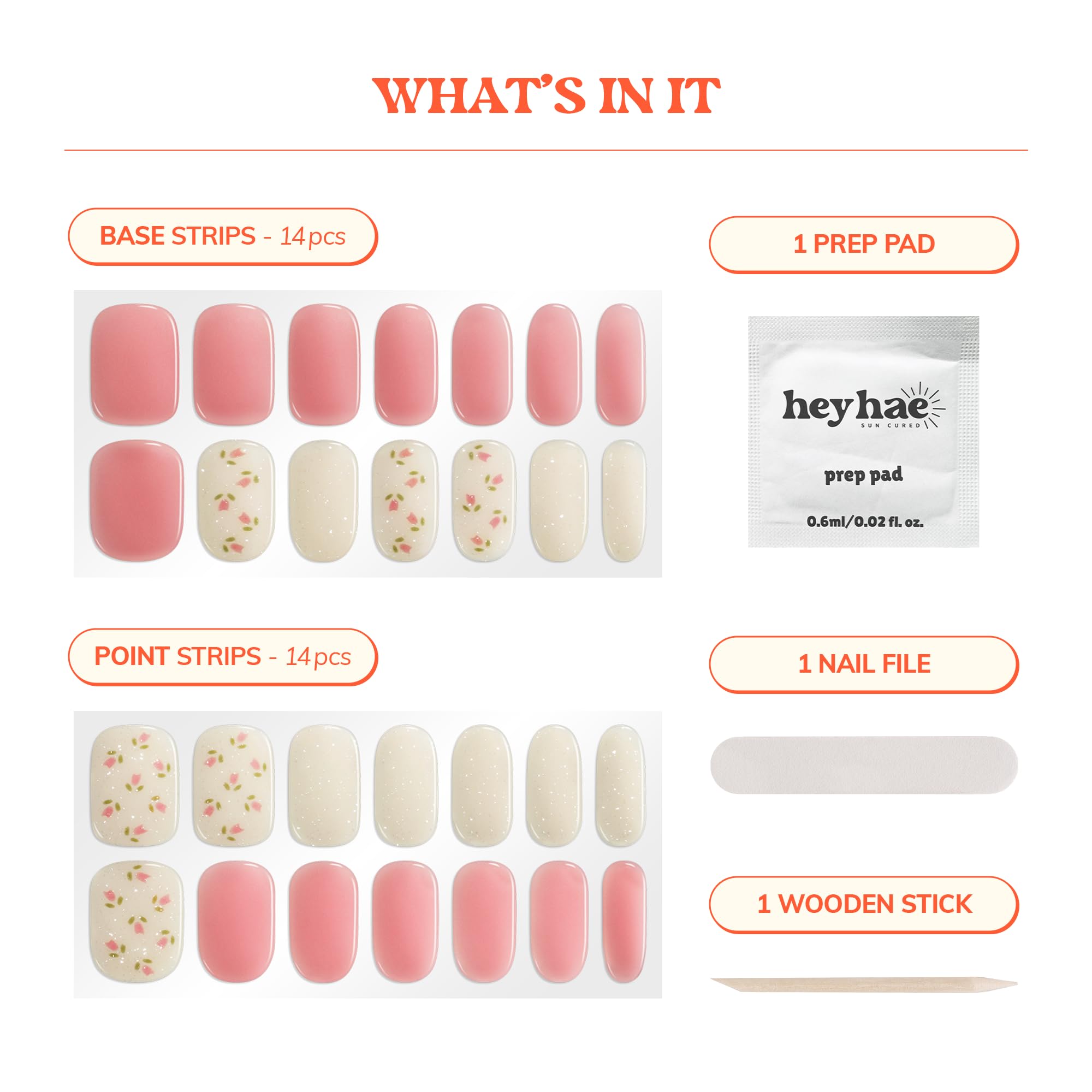 Close up of Heyhae semi cured gel nail strips application process